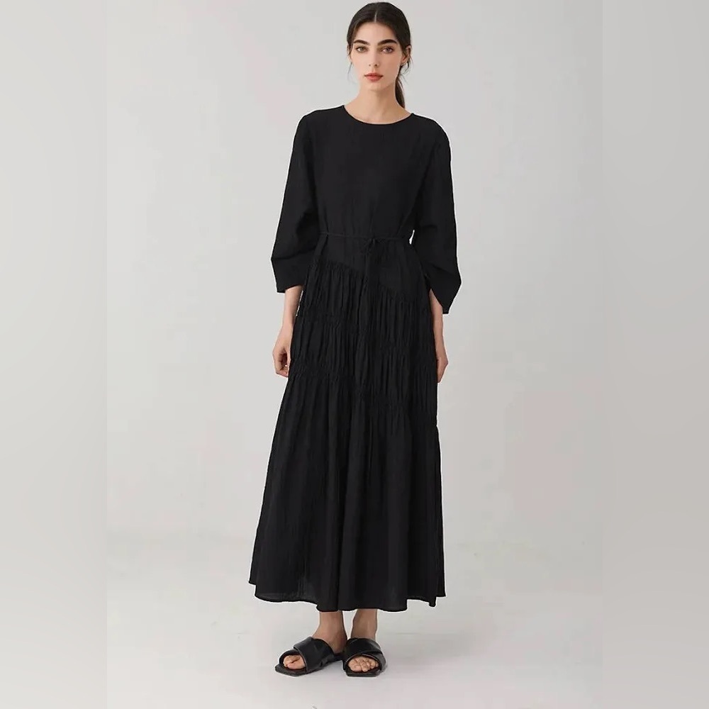 NWT - FibFlx Organic Cotton Tiered Long Sleeve Maxi Dress Black – Size L